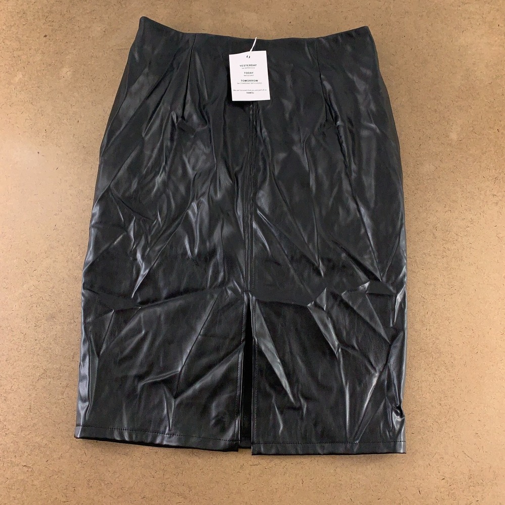 RAMISU Women's XL Black Faux Leather High Waist Split Front Pencil Skirt NWT